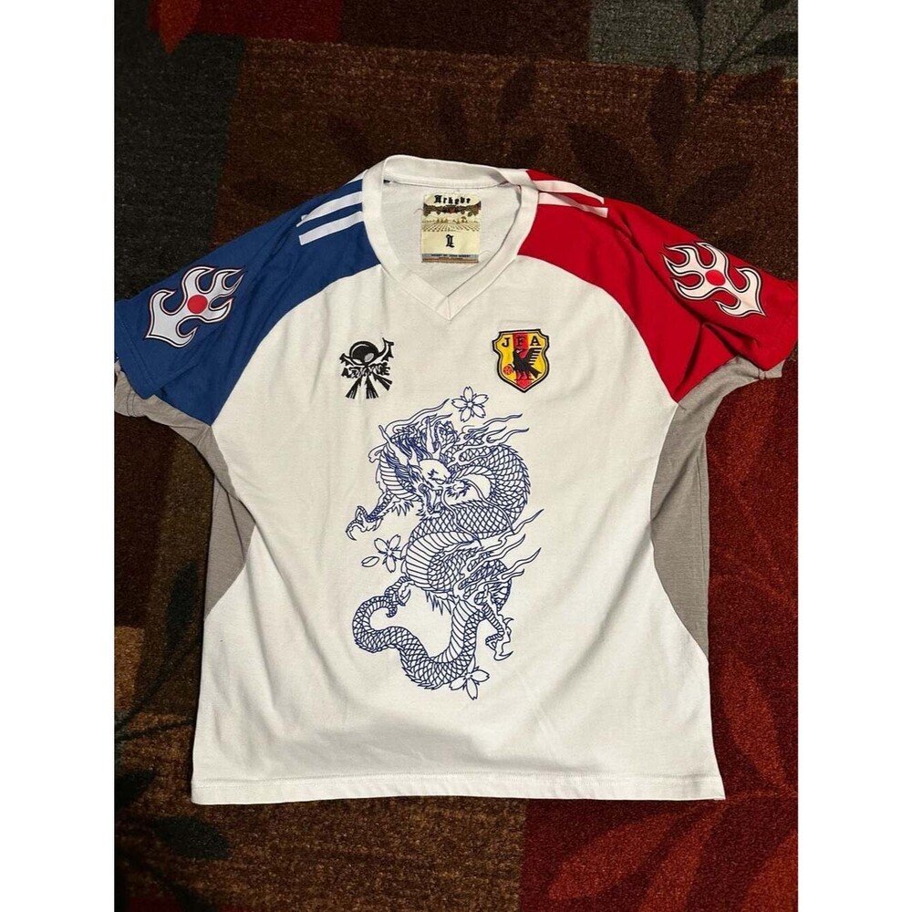 Arkyphe Japan Tiger Airbrush Jersey White Blue Red Dragon V-Neck